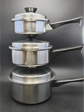 Amway Queen 7-Pc Stainless Saucepan Set - 1qt 2qt 3qt Pots Lids & Double Boiler
